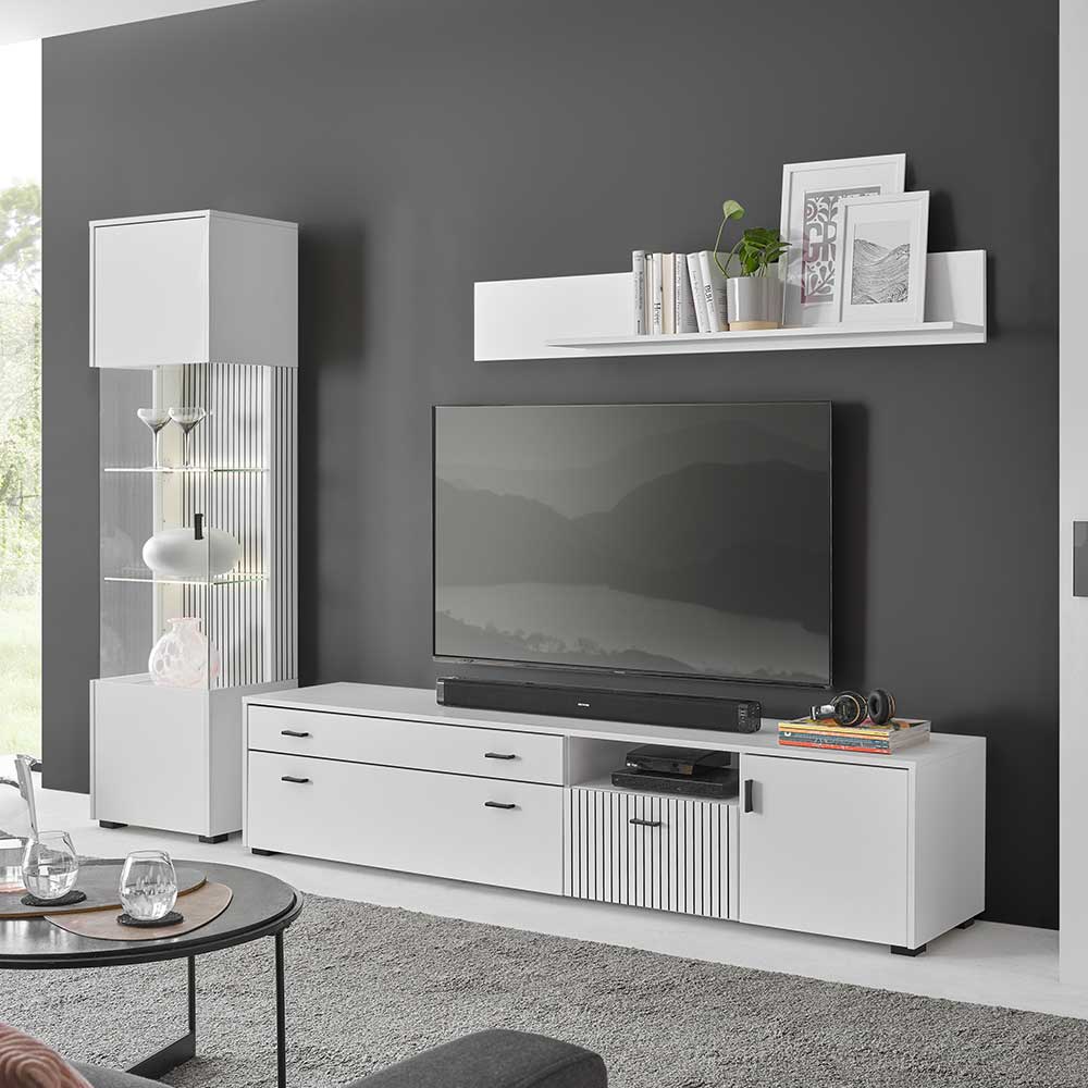 Fernseher Schrankwand Paros in modernem Design - weiß und schwarz (dreiteilig)