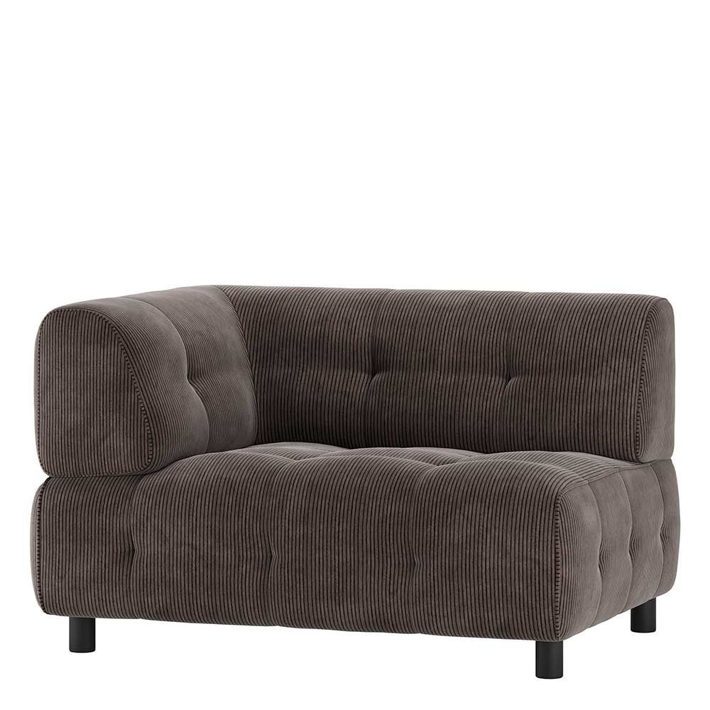 Cord Modulsofa Ecke links Furios in Graubraun mit Armlehne