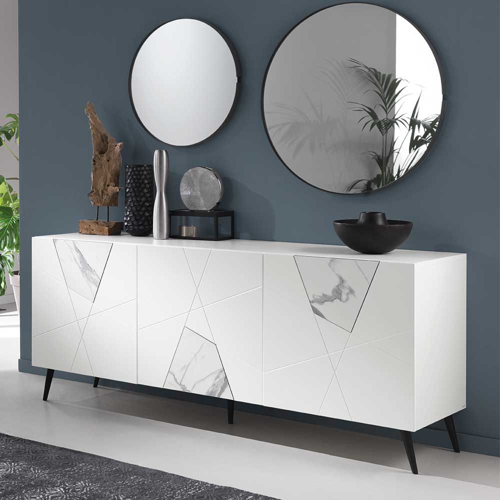 Premium Design Sideboard Emanzo in Weiß mit Fußgestell aus Metall