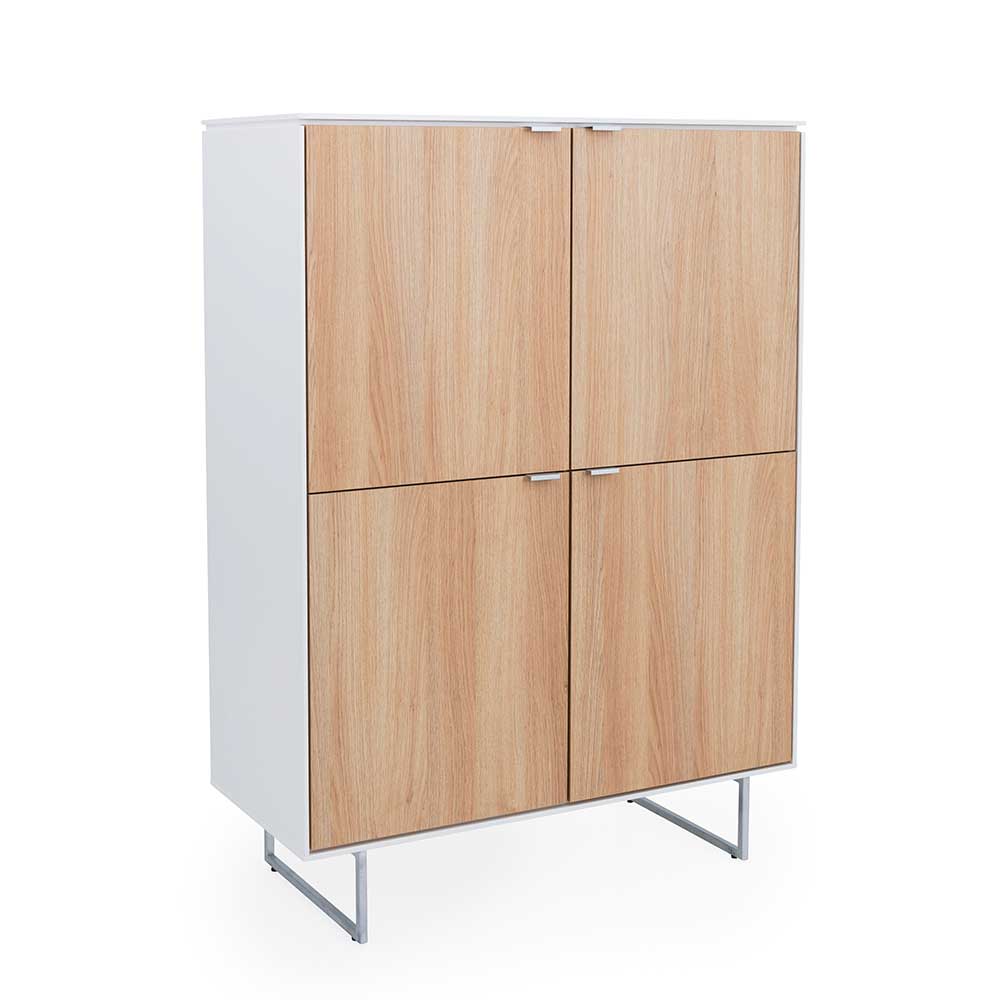 Highboard Unvela mit 4 Türen in Weiß und Eichefarben