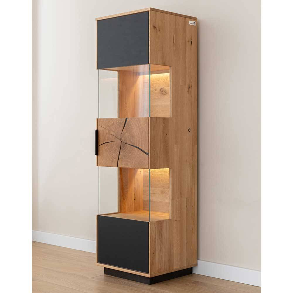 Wohnzimmerschrank Lakosion mit Glastür und Massivholz Oberfläche