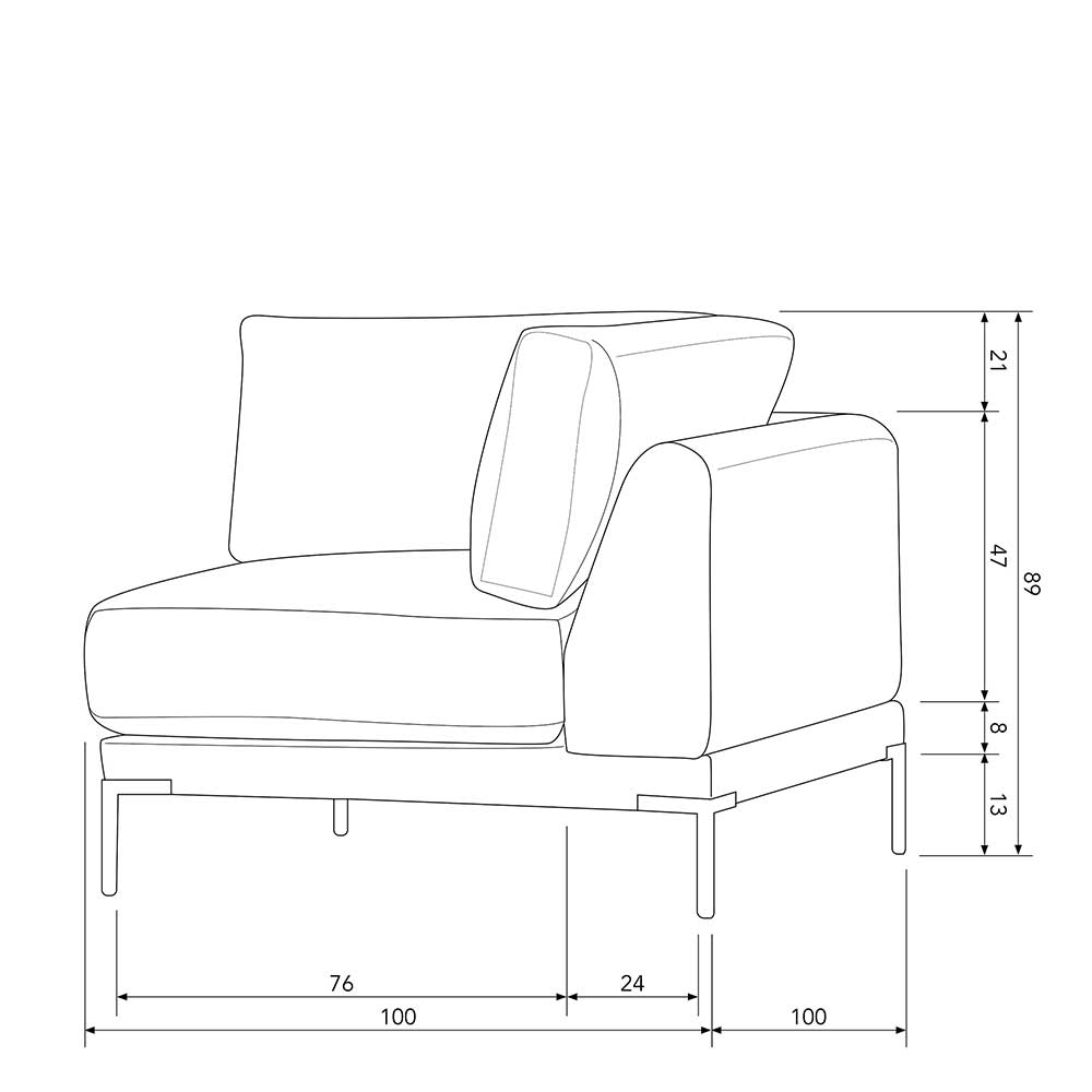 Eckelement Modul Sofa Kahilke in Hellgrau mit Vierfußgestell aus Metall