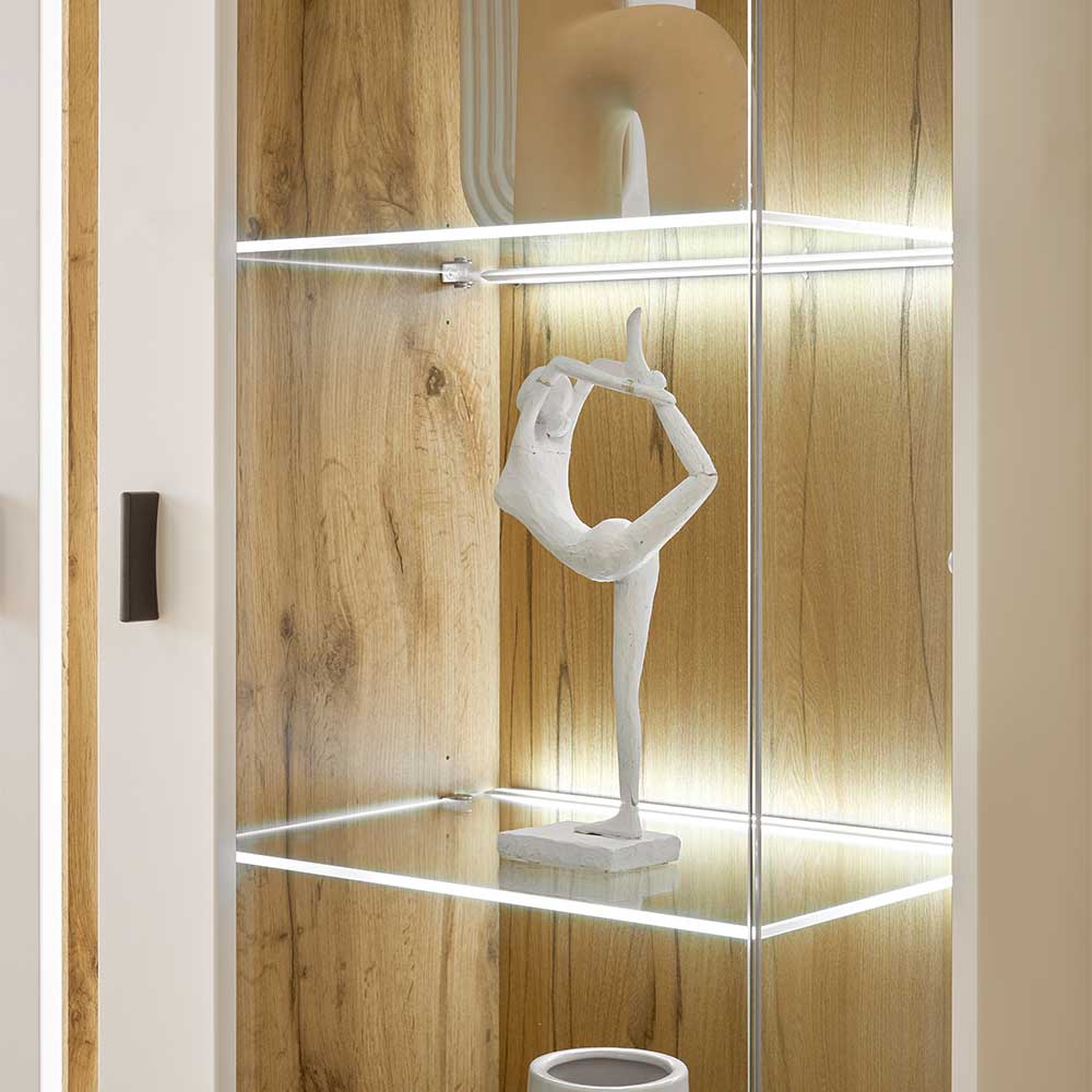 Wohnzimmervitrinenschrank Luzillo mit LED Beleuchtung 200 cm hoch