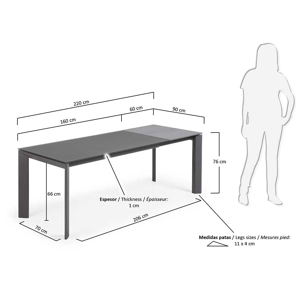 Glas Ausziehtisch Pogados in Dunkelgrau modern