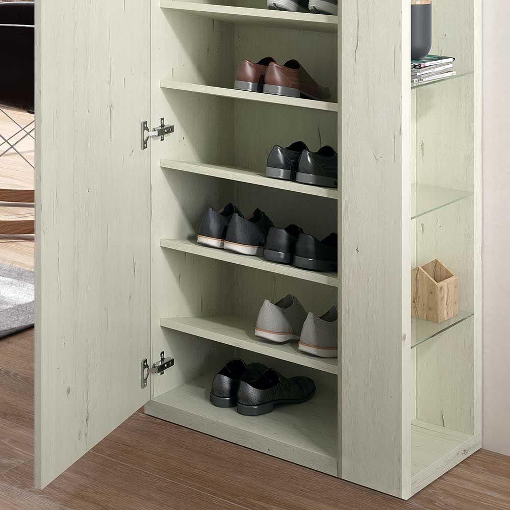 Spiegel Schuhschrank Zella in Creme Weiß 180 cm hoch