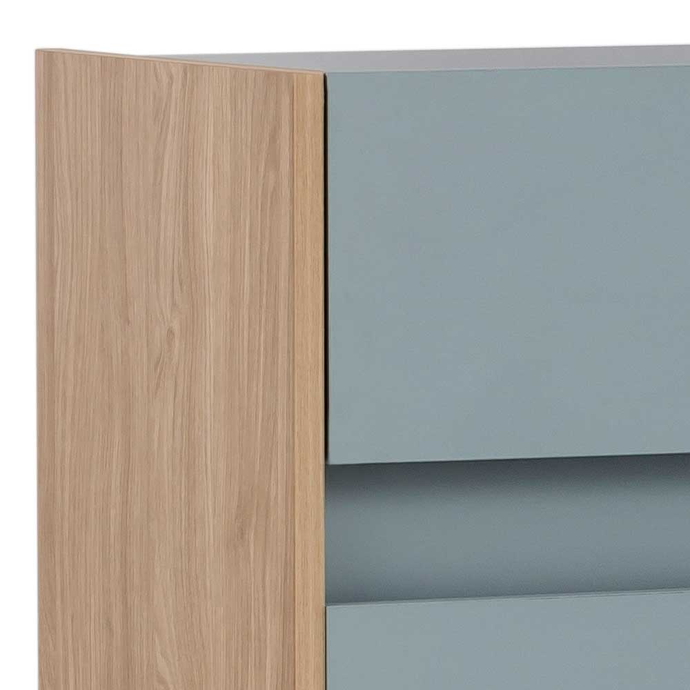 Kleiner Badschrank Bojea in Hellblau und Eiche hell mit einer Schublade