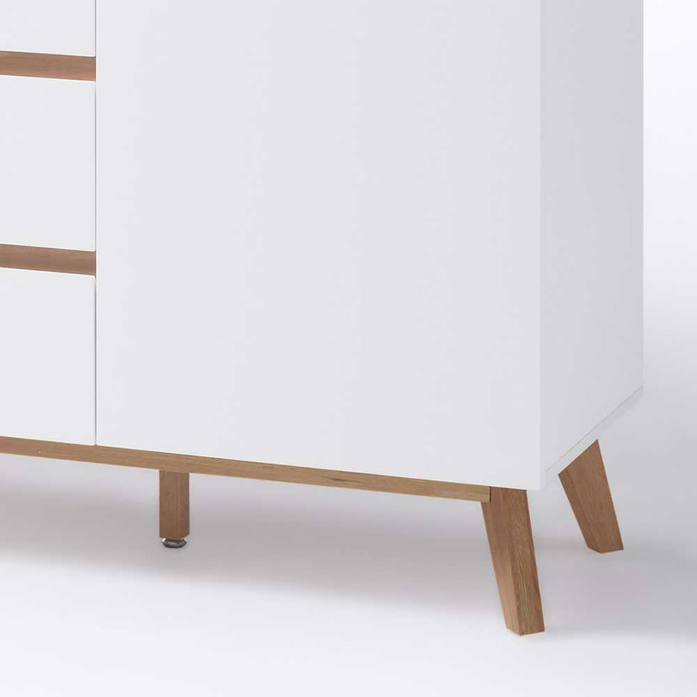 Sideboard Vetro in Weiß mit Asteiche Massivholz