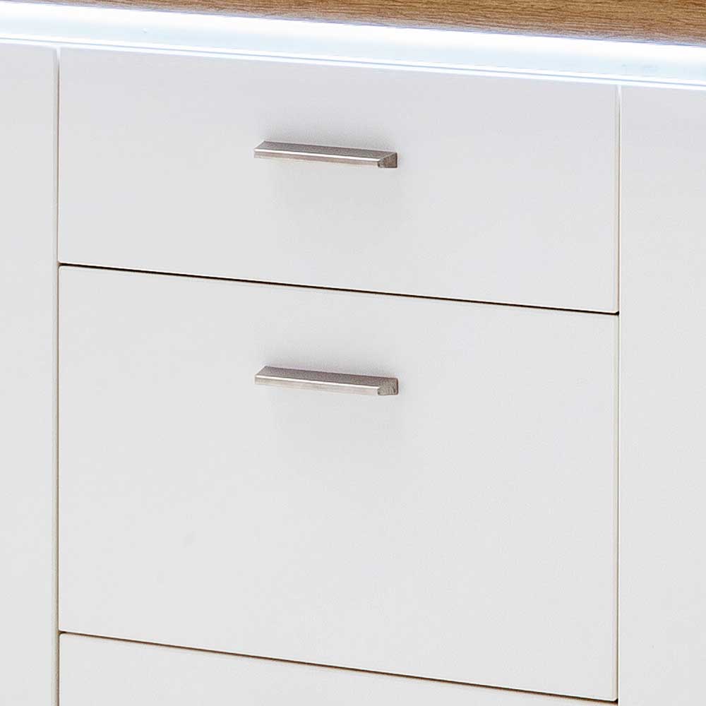 Esszimmer Sideboard Gereova mit LED Beleuchtung in Weiß und Wildeiche Optik