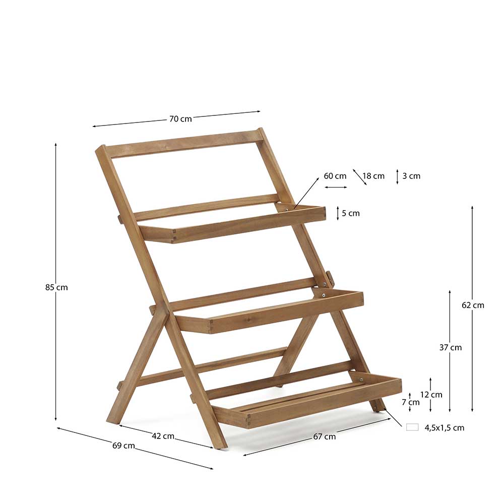 Blumen Regal Una aus Akazie Massivholz 70 cm breit - 85 cm hoch