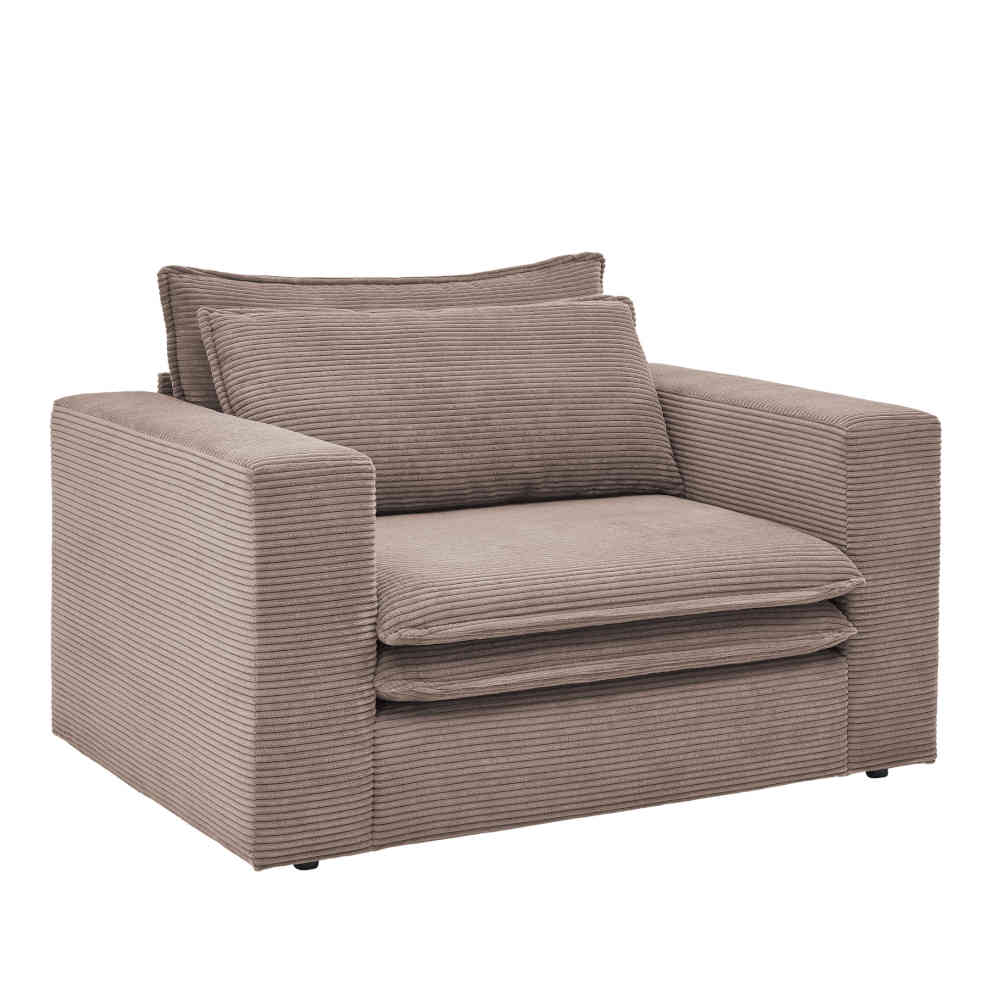 XL Sessel mit Hocker Mejan in Hellbraun aus Cord (zweiteilig)