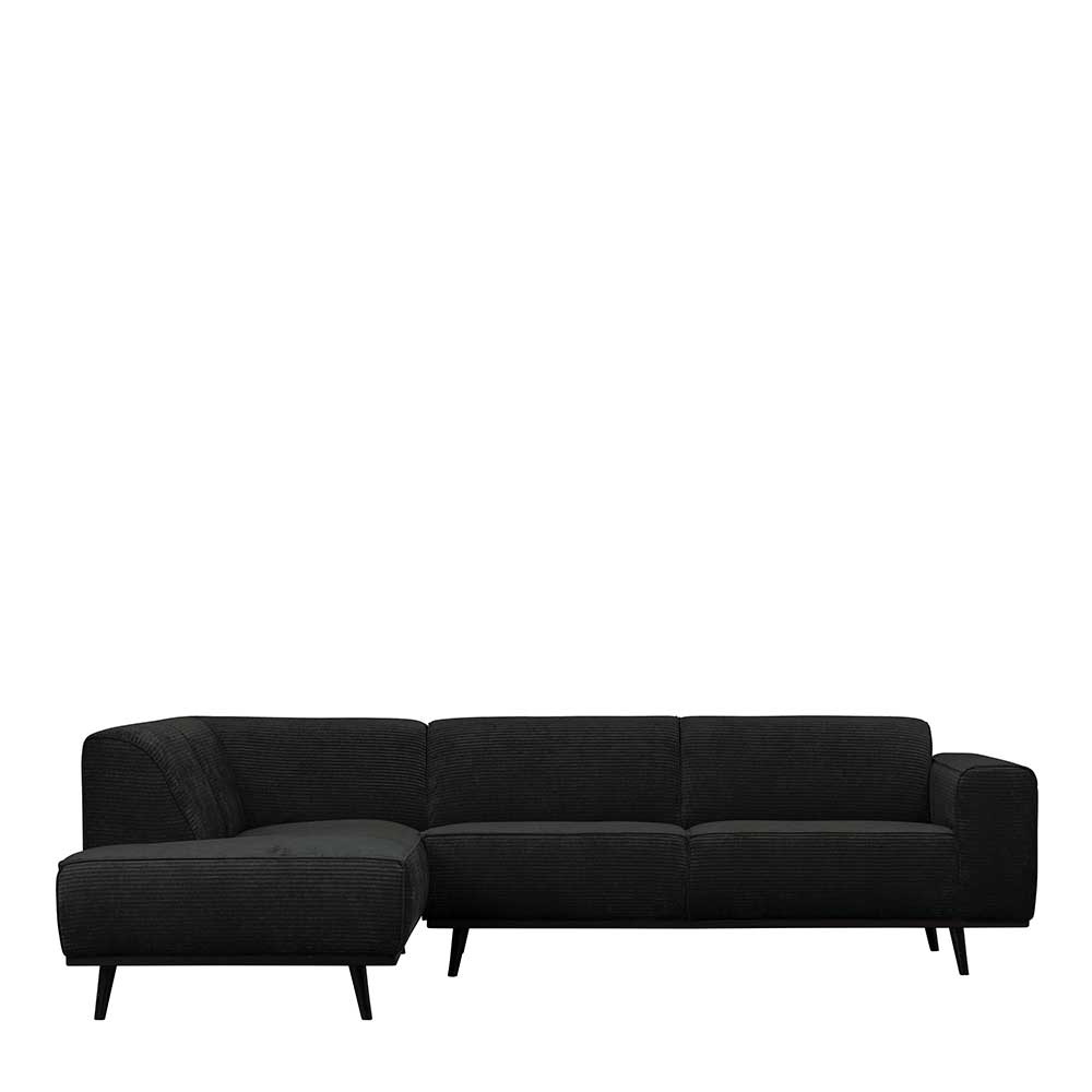 Luxus Ecksofa Piasa in Dunkelgrau mit Rippstoff Bezug