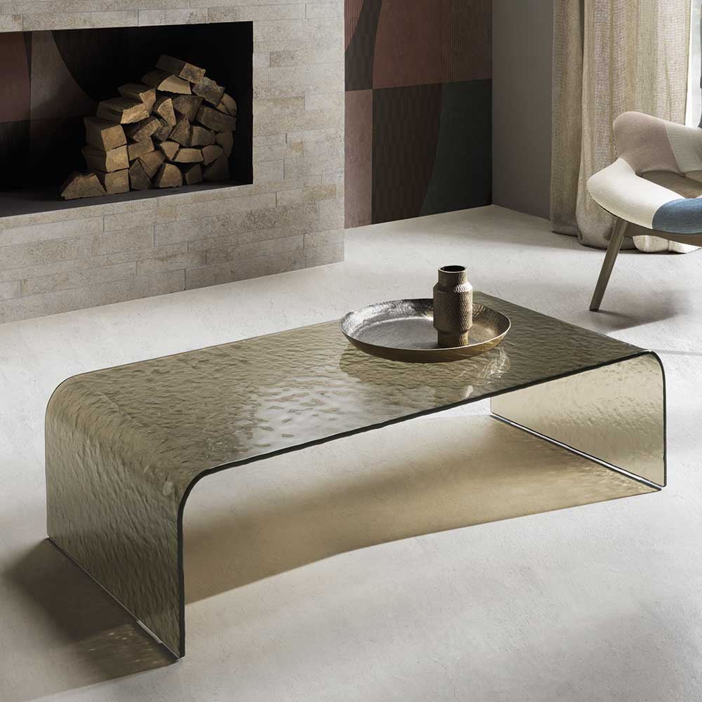 Strukturglas Couchtisch Baltimoore in Bronzefarben 110x30x55 cm