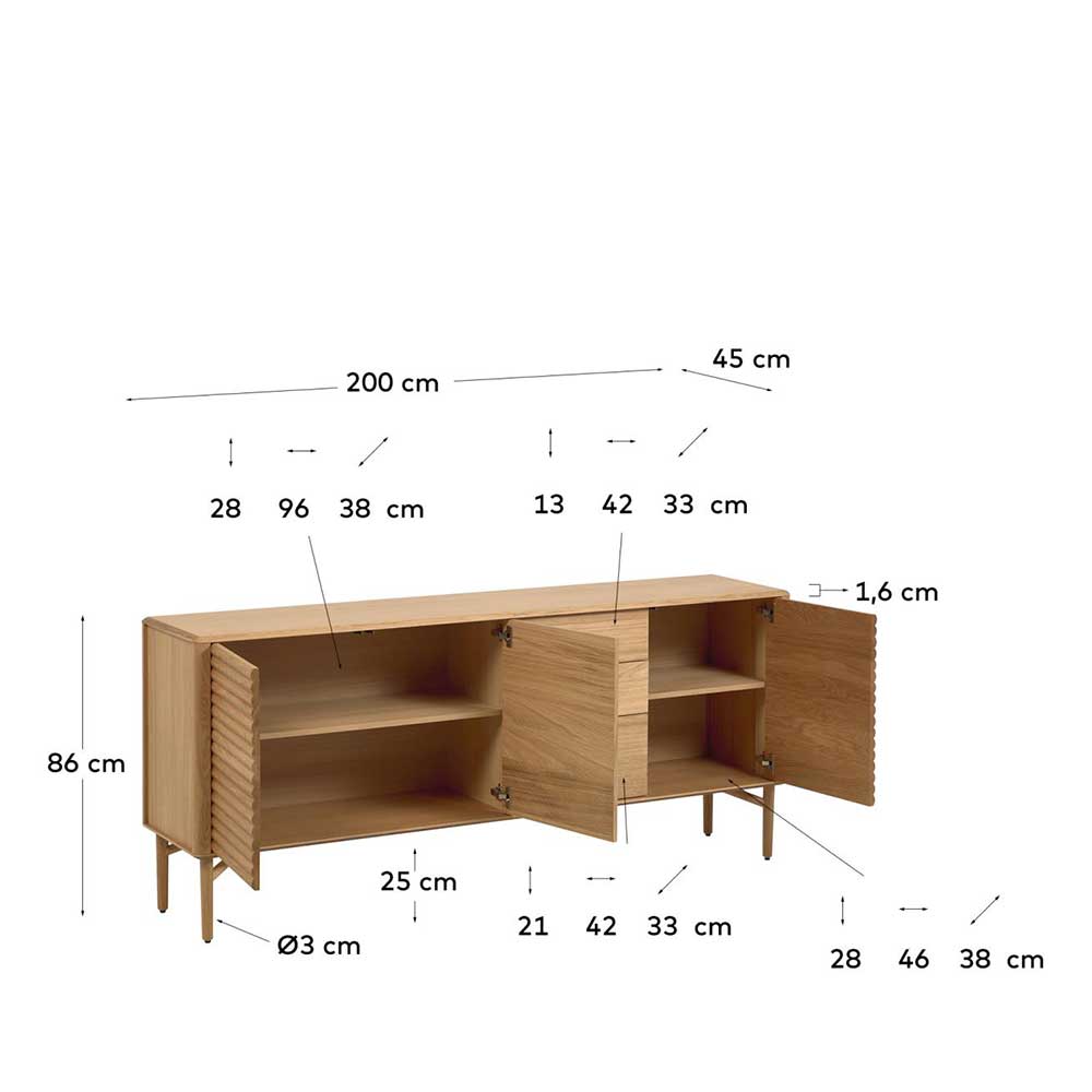 Großes Sideboard Aude 200 cm breit im Skandi Design