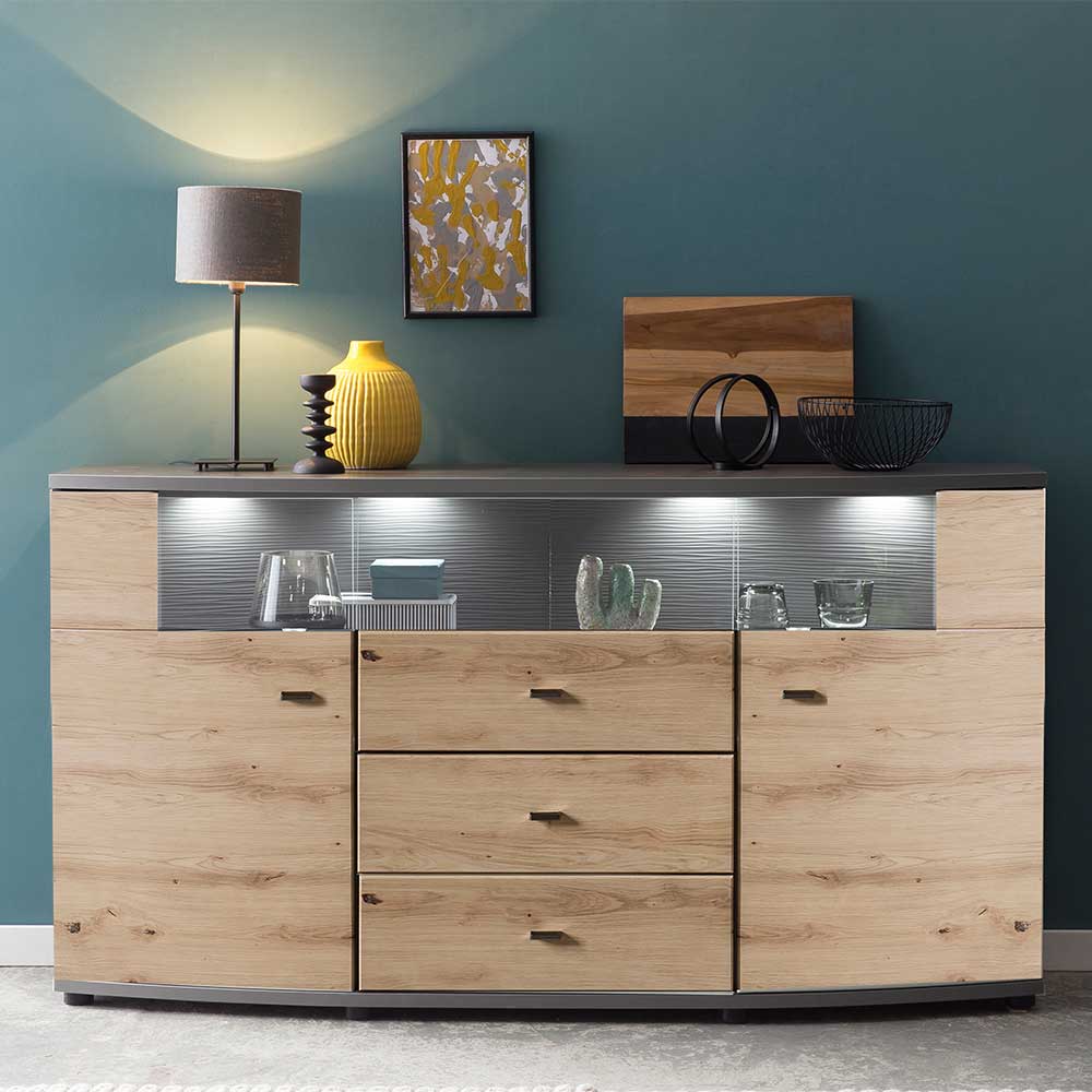 Modernes Sideboard Limgo in Wildeichefarben und Anthrazit