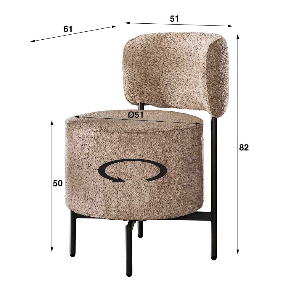 Polsterstuhl Emzilian mit gepolsterter Rückenlehne aus Boucle (2er Set)