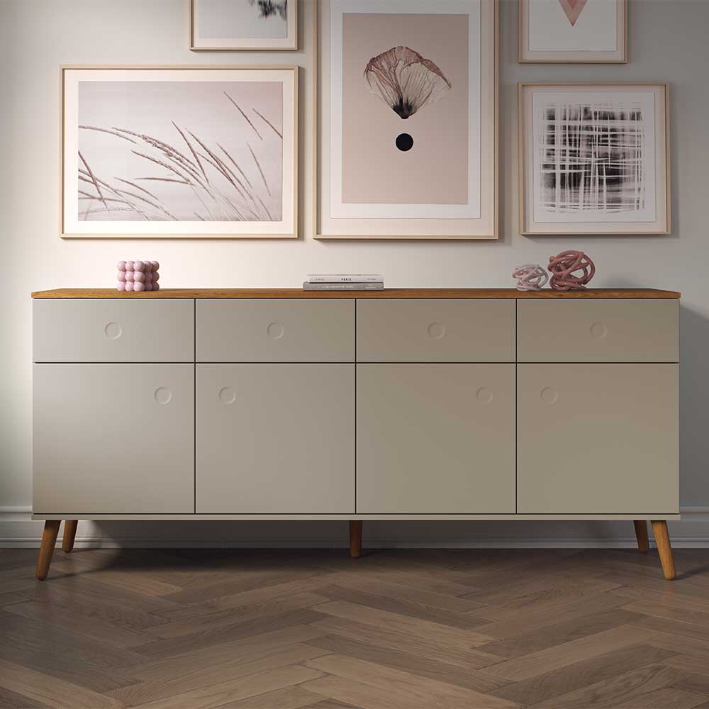 Modernes Sideboard Durioscos in Taupe und Eiche 192 cm breit