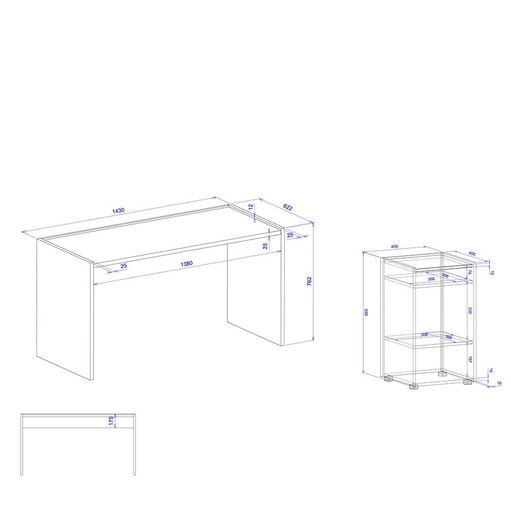 Schreibtisch mit Regal Uzniana in Anthrazit 143 cm breit (zweiteilig)