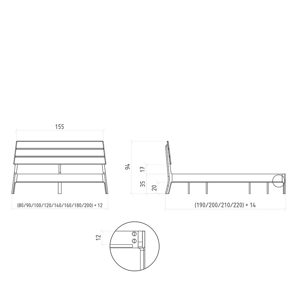 Doppelbett Rigunac aus Wildeiche Massivholz in modernem Design