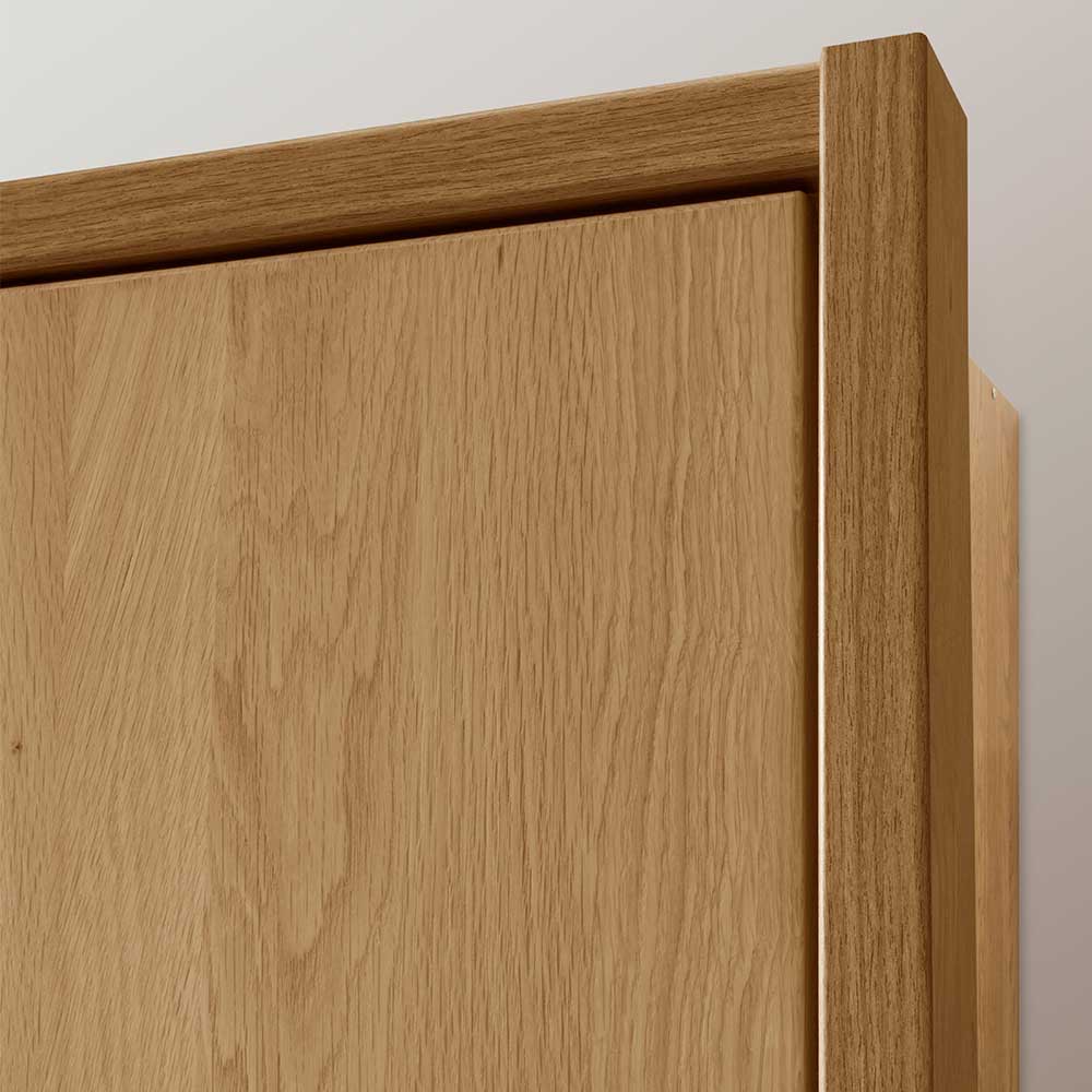 Kleiderschrank Veyfas in Beige und Eiche mit Glas beschichtet