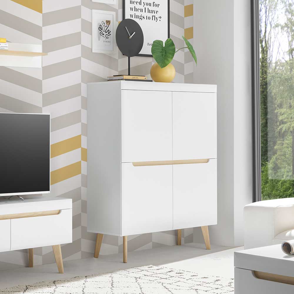 Skandi Design Highboard Jasturian in Weiß und Eichefarben