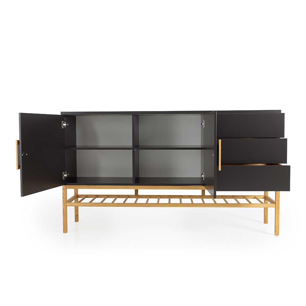 Skandi Design Sideboard Baltymore in Schwarz und Eiche 100 cm hoch