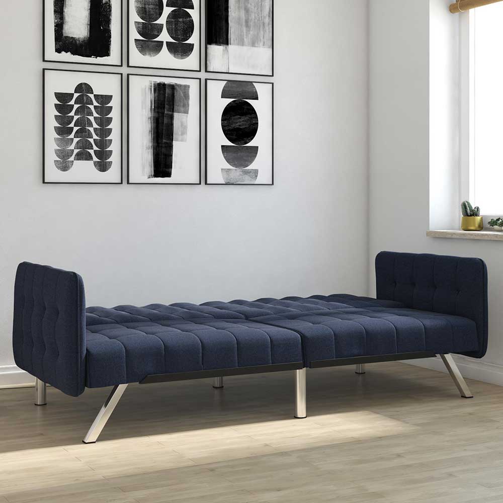 Dunkelblaues Funktions Sofa Tominica mit Gestell aus Metall in Chromfarben