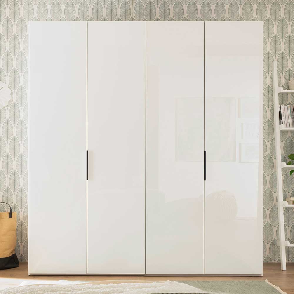 Weißer Drehtürenschrank Trelanda Front glasbeschichtet - 200 cm breit