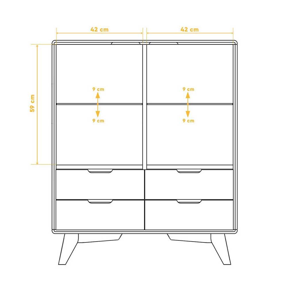 Highboard Vitrine Triancova in Weiß und Wildeiche 90 cm breit