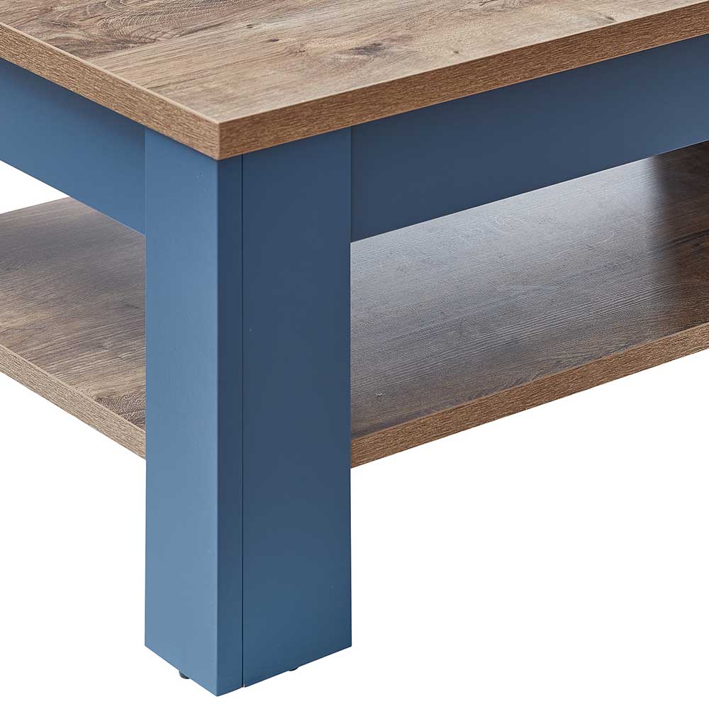 Landhaus Couchtisch Fanci in Eiche dunkel und Blau 110 cm breit