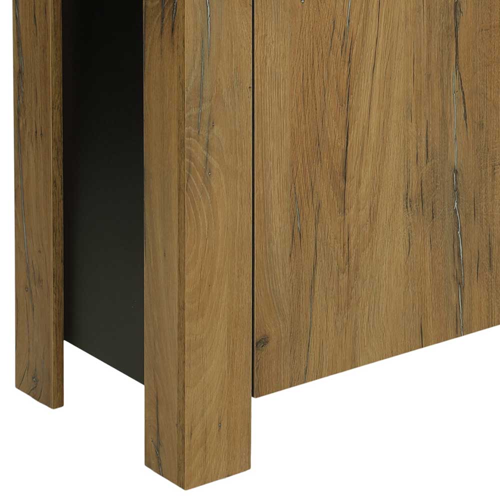 Modernes Highboard Maduera in Zinneichefarben und Schwarz 3 türig