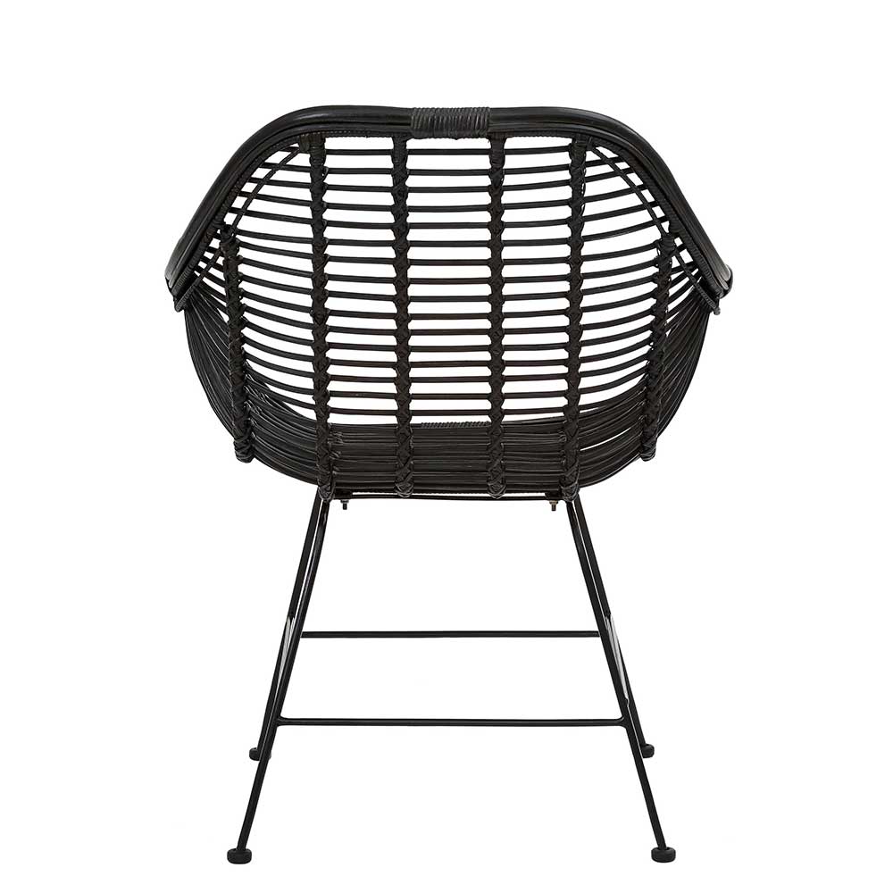 Schwarze Rattan Stühle Vitablo mit Armlehnen 45 cm Sitzhöhe (2er Set)