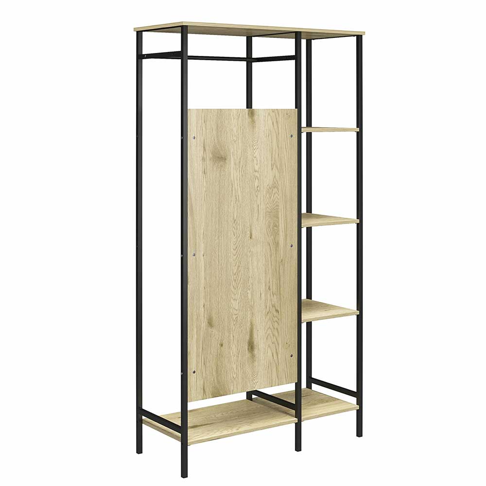 Flurgarderobe Zunil in Holz Naturfarben und Schwarz 180 cm hoch