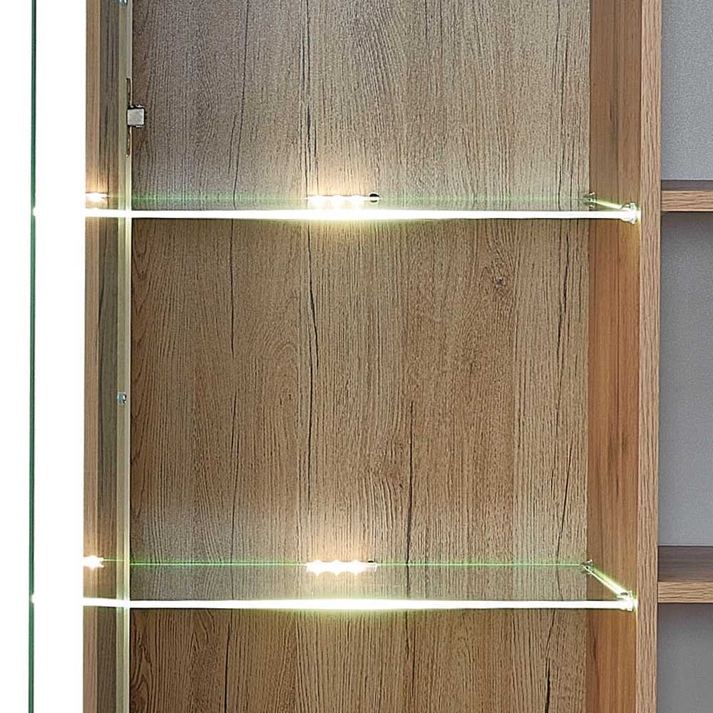 Wohnzimmerschrankwand Beldar in modernem Design mit LED Beleuchtung (fünfteilig)