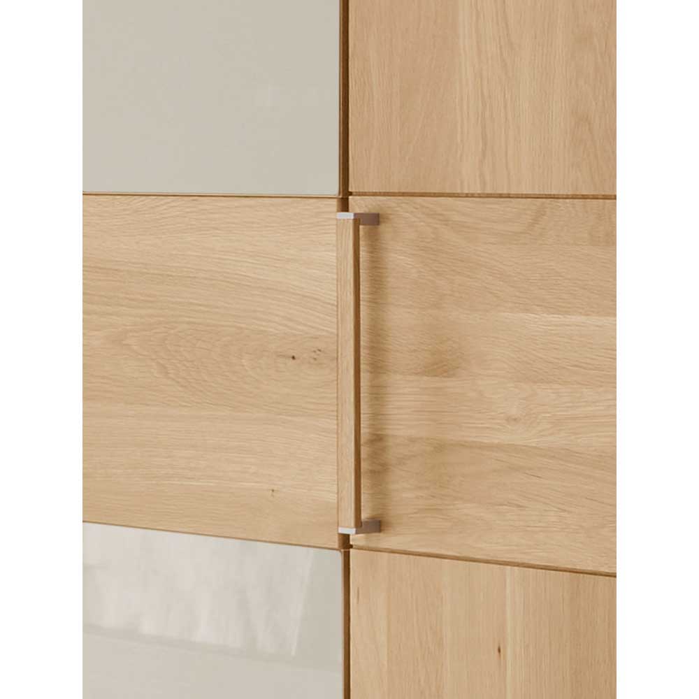 Kleiderschrank Veyfas in Beige und Eiche mit Glas beschichtet