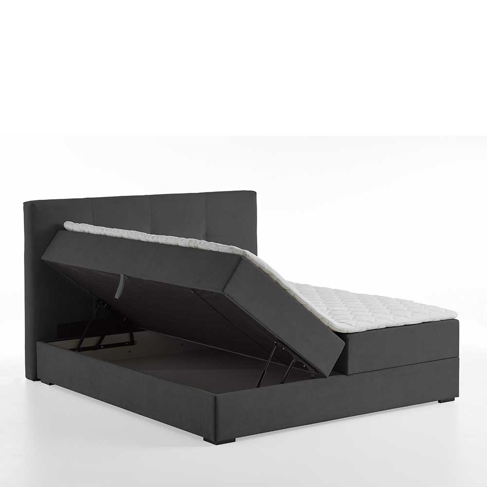 Boxspring Bett Vulino in Dunkelgrau Stoff mit Stauraum