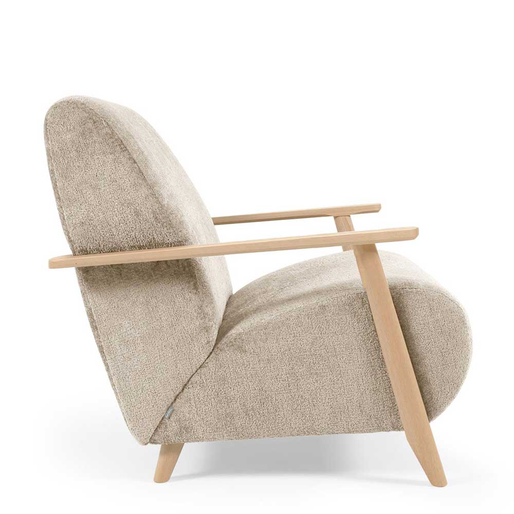 Retrostil Lounge Sessel Slope in Beige mit Vierfußgestell aus Esche