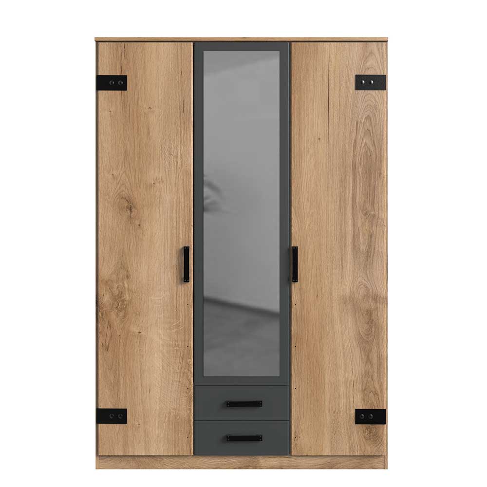 Kleiderschrank mit Spiegel Lilames im Industry und Loft Stil 135 cm breit