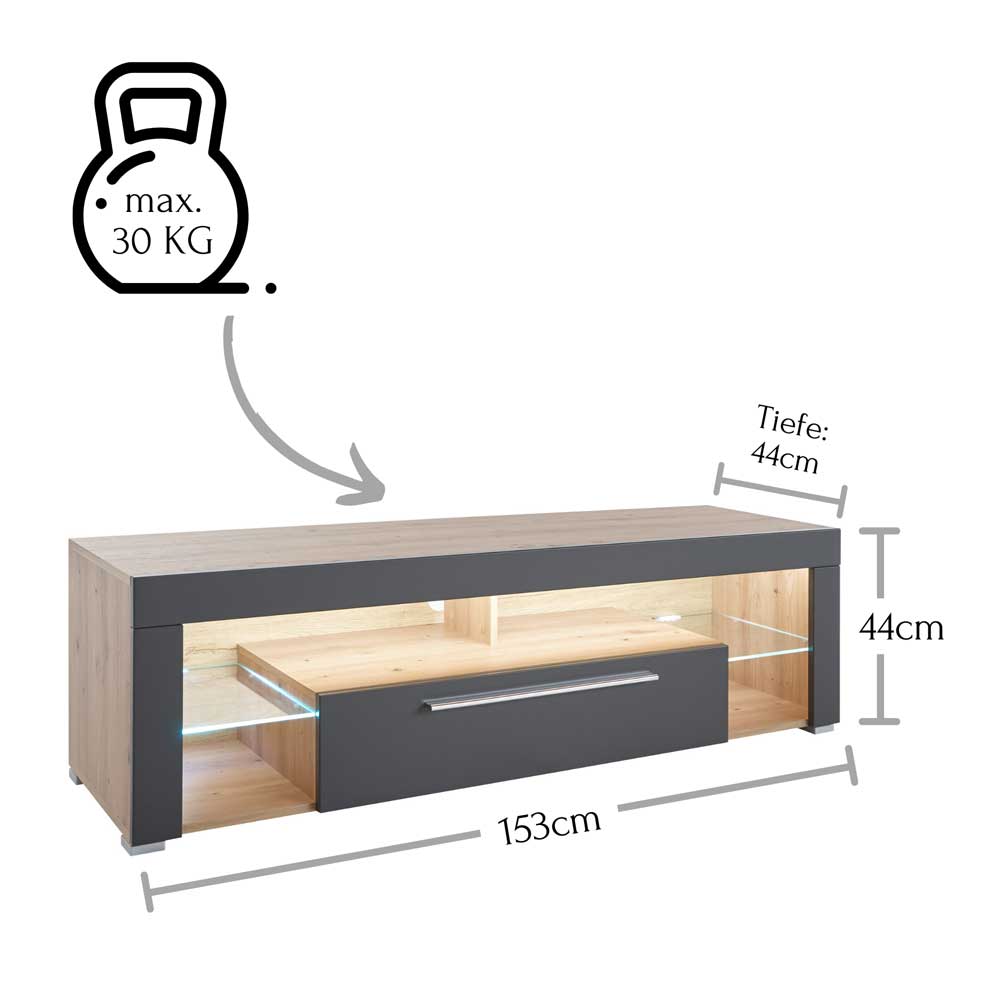 Fernsehunterschrank Vorazio in Grau und Asteichefarben mit LED Beleuchtung