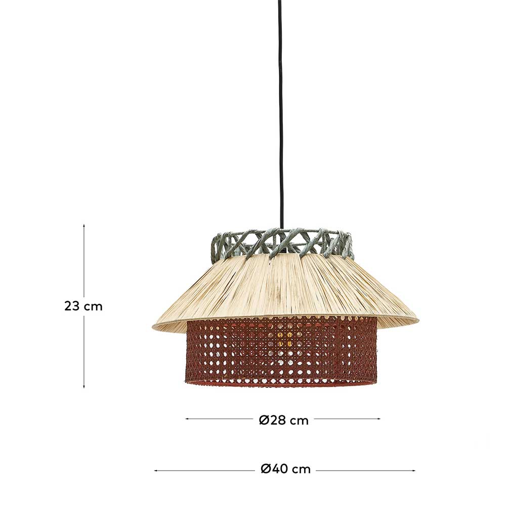 Moderne Pendelleuchte Galante in Beige und Terracotta mit Geflecht Schirm