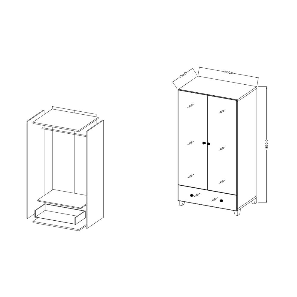 Schlafzimmerschrank Varese mit Spiegeltür und einer Schublade