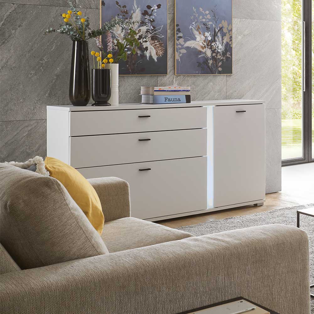 Weißes Sideboard Constantin mit LED Beleuchtung in modernem Design