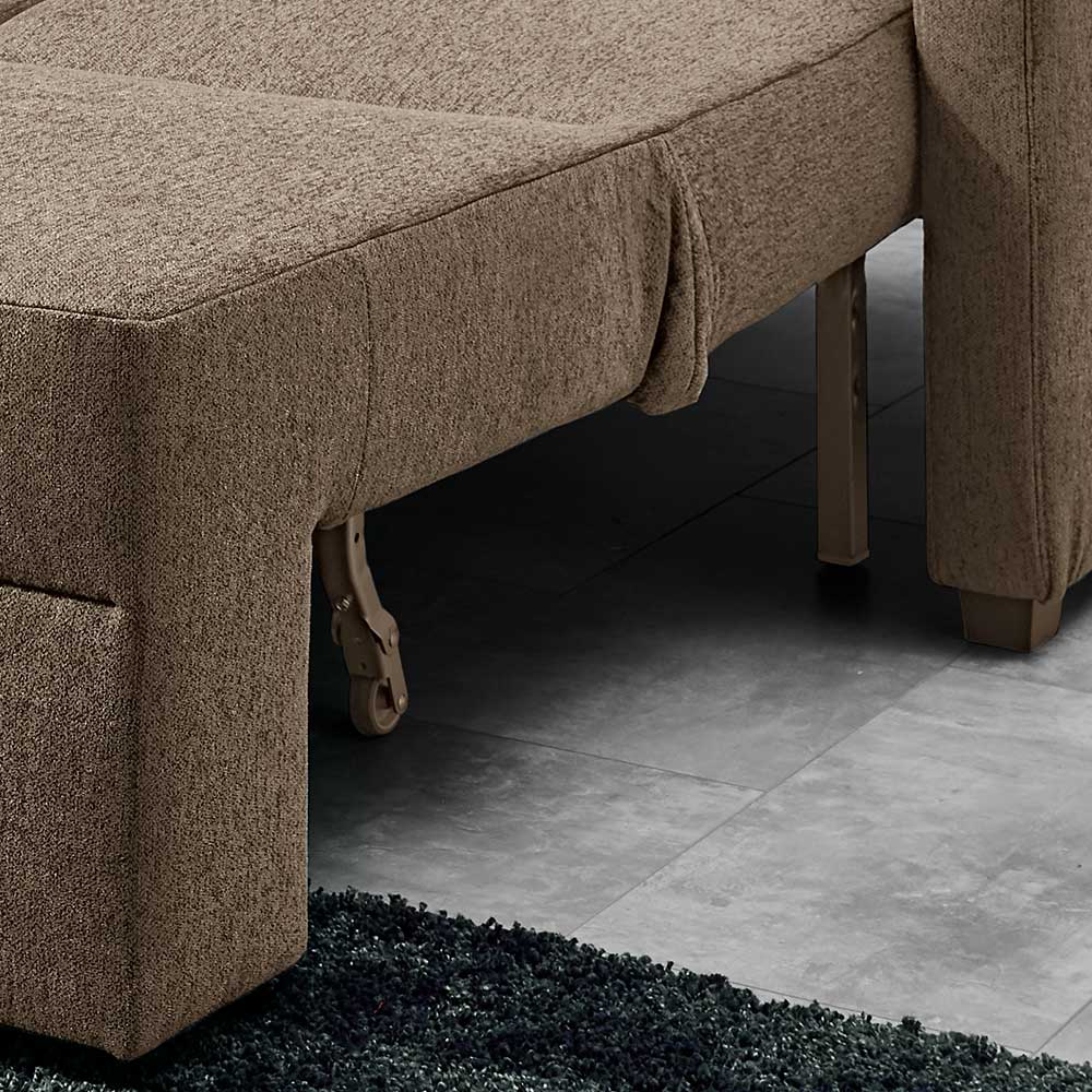 Eckschlafsofa Emia in Taupe mit Bettkasten