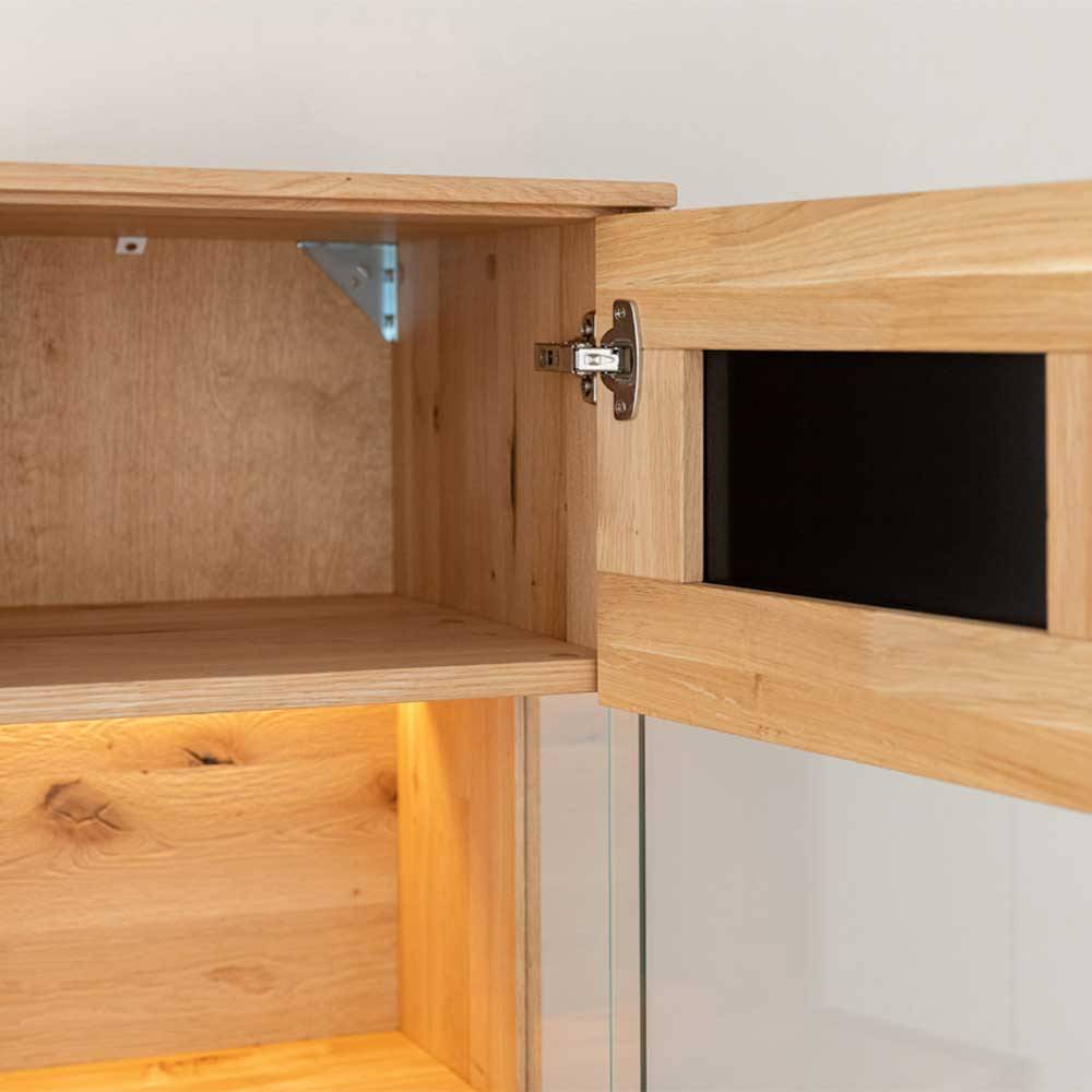 Wohnzimmerschrank Lakosion mit Glastür und Massivholz Oberfläche