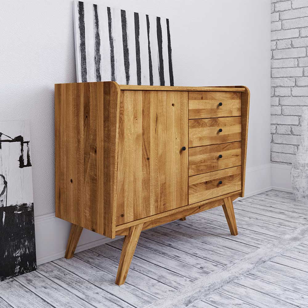 Garderobenkommode Carilla aus Wildeiche Massivholz im Retro Design