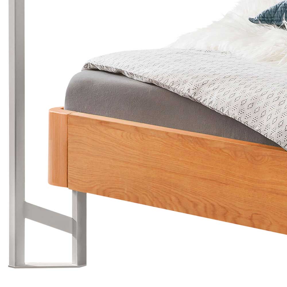 Himmelbett mit Baldachin Ballina aus Eiche Massivholz und Metall im Skandi Design