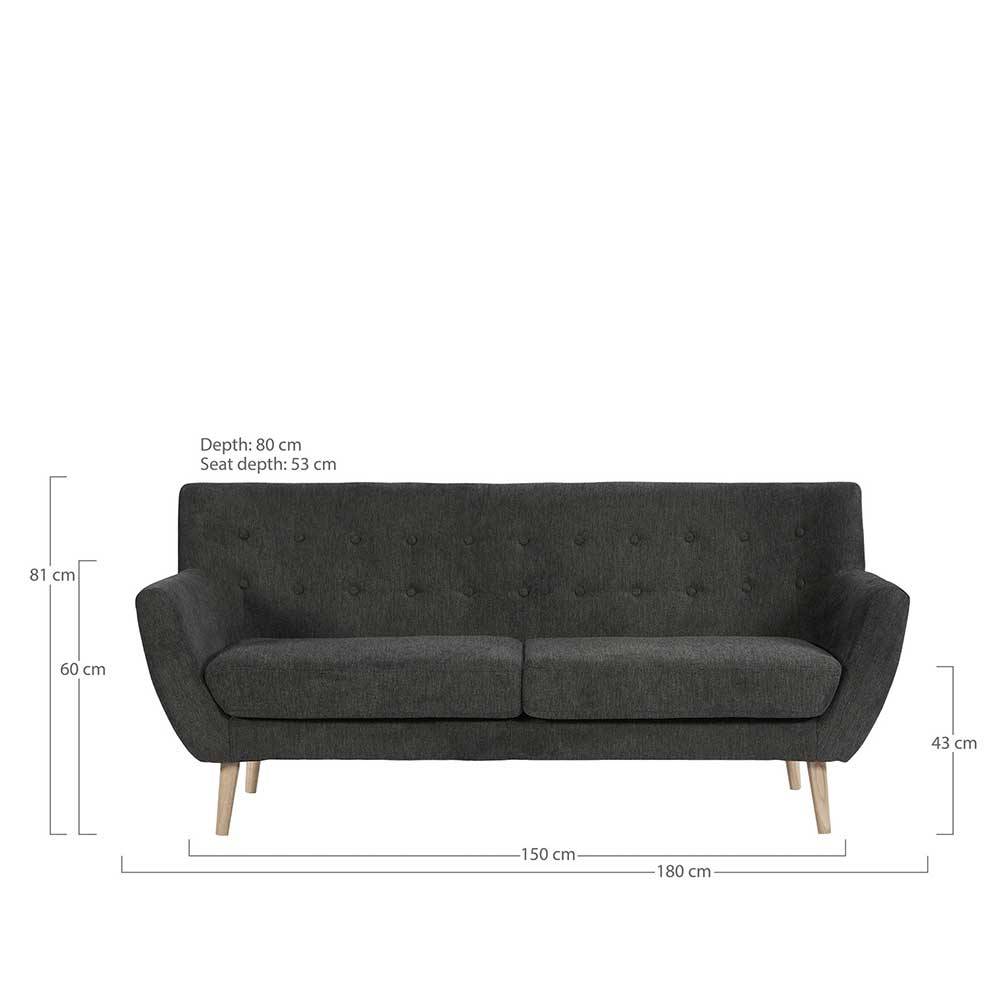 Dreisitzer Sofa Vajohara in Dunkelgrau im Retrostil