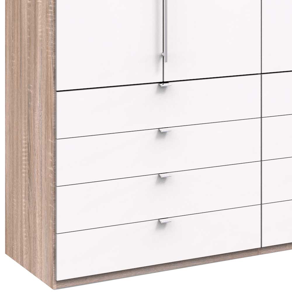 Weißer Kleiderschrank Lolyana in modernem Design mit Eiche Sägerau Korpus