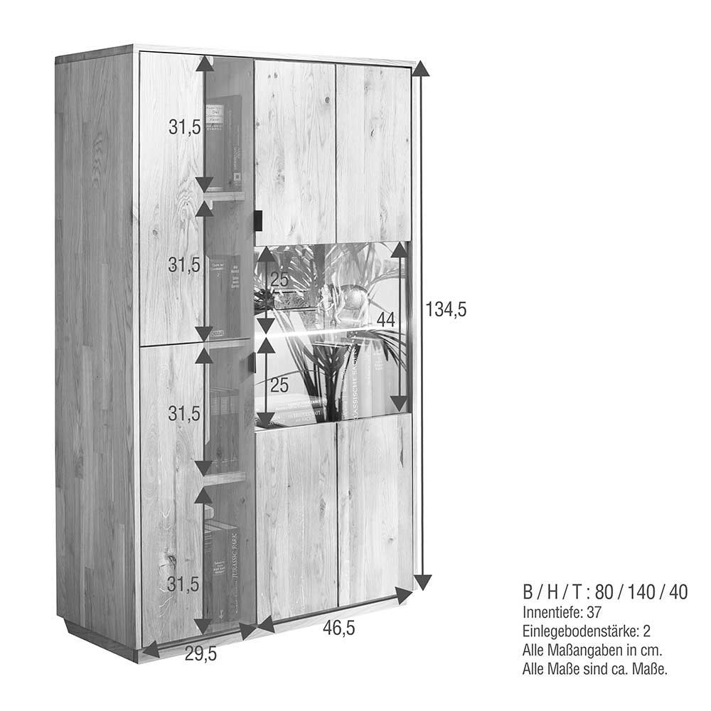 Wildeiche Highboard Coozia 80 cm breit mit zwei Türen