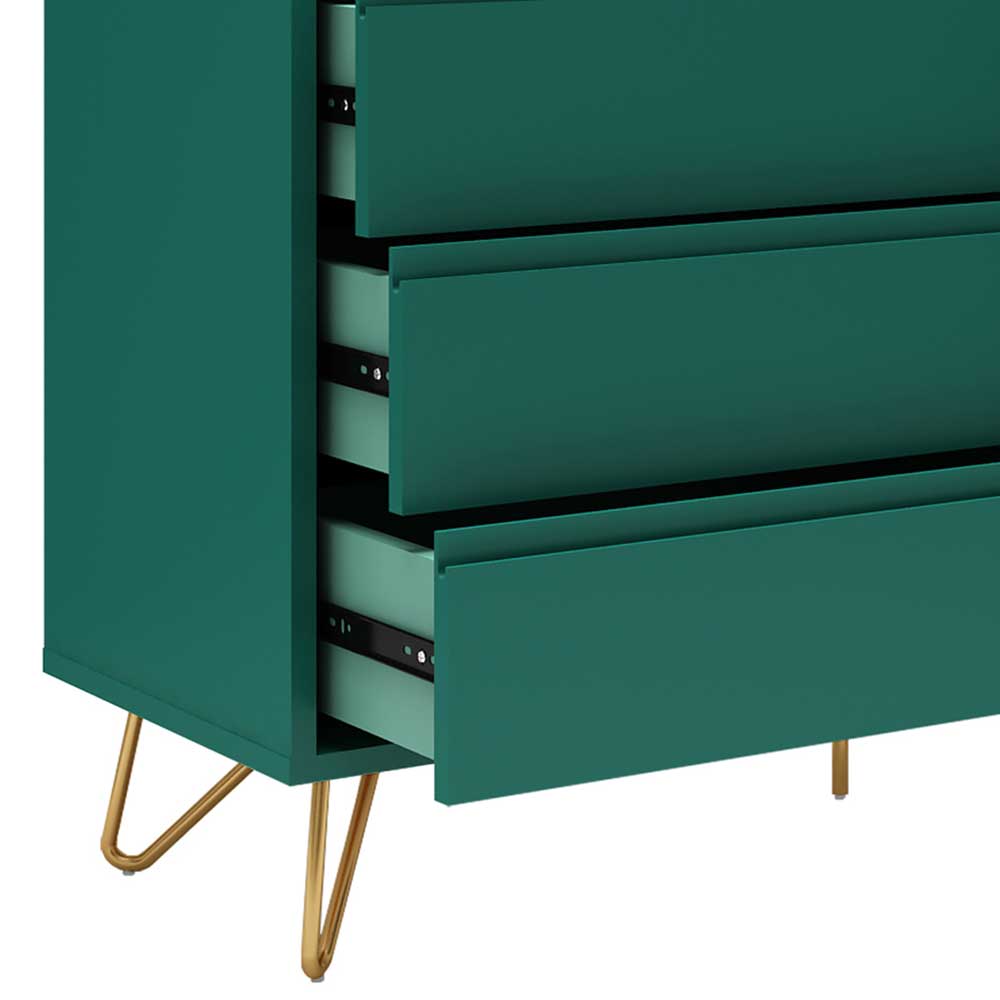 Design Sideboard Draviant in Grün und Goldfarben mit sechs Schubladen