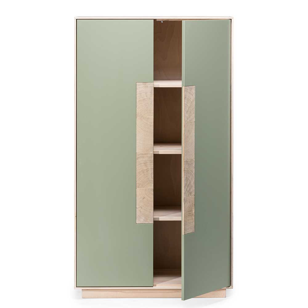 Highboard Samanda in Beton Grau und Buche hell 90 cm breit